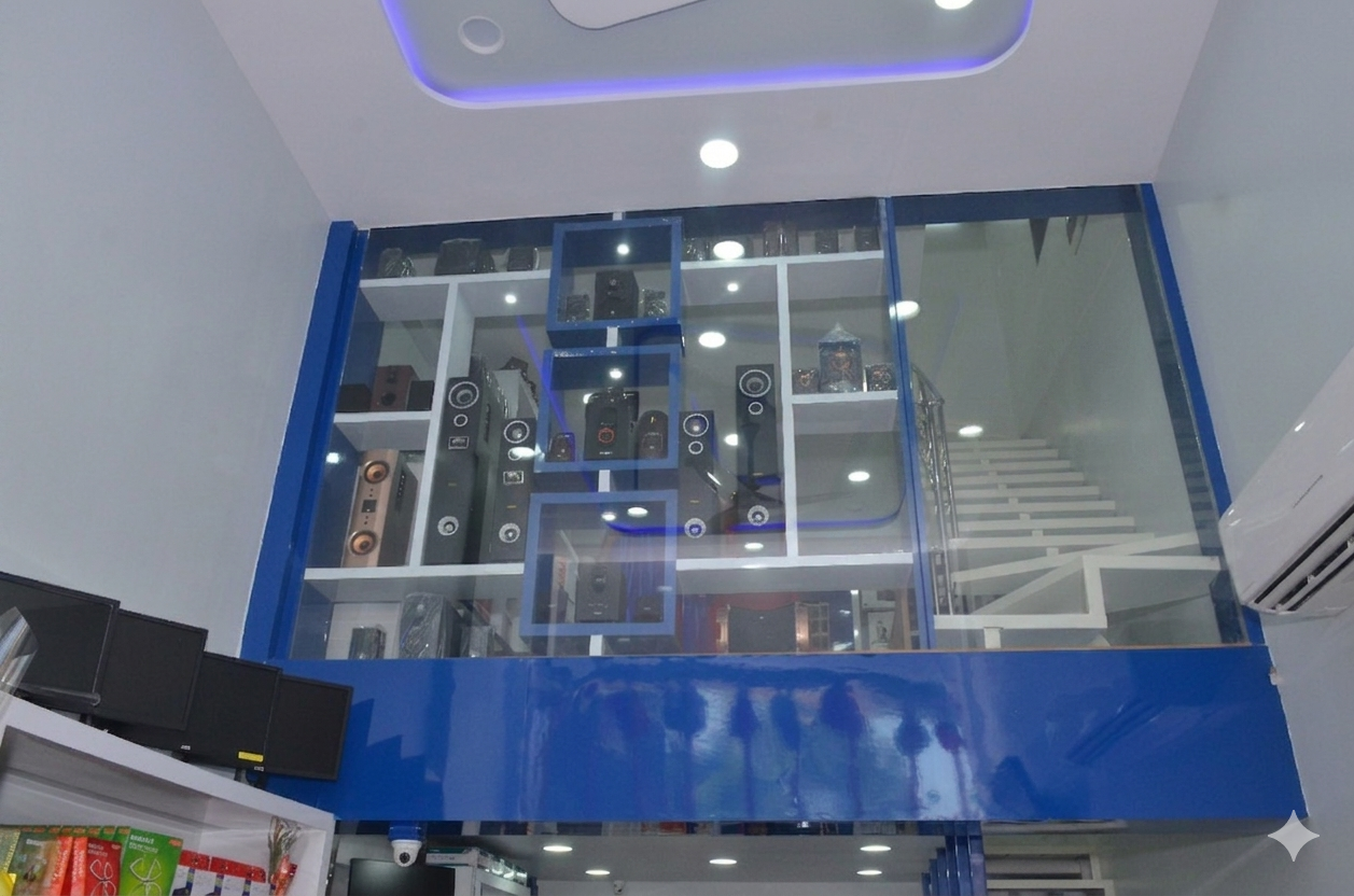 Product shelving with computer components and accessories — Laxmi Computer Service